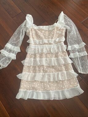 Forever 21 Pink and White Lace Ruffle Mini Dress